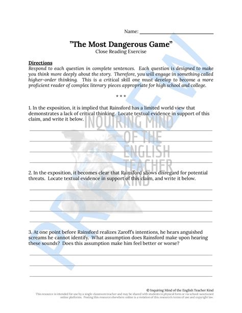 Most Dangerous Game E2020 Answers Reader