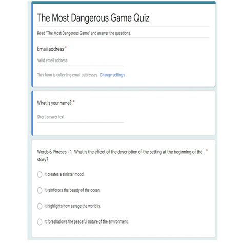 Most Dangerous Game Quiz Answers 1 PDF