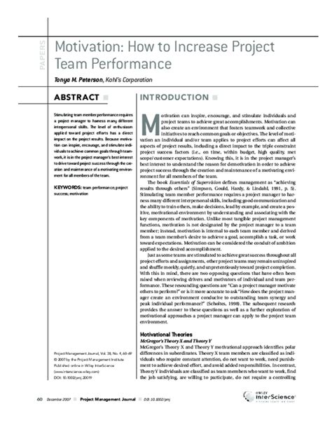 Motivation : How To Increase Project Team Performance PDF Doc