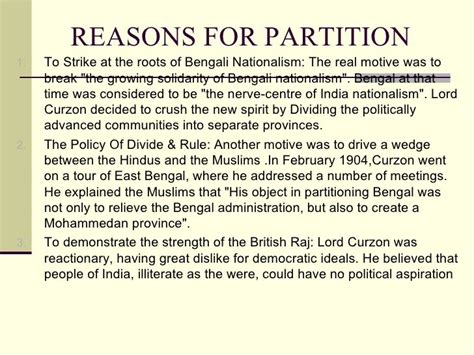 Motives Behind the 5,000,000 Partition of Bengal