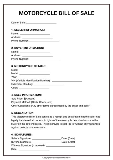 Motorcycle Bill Of Sale Template