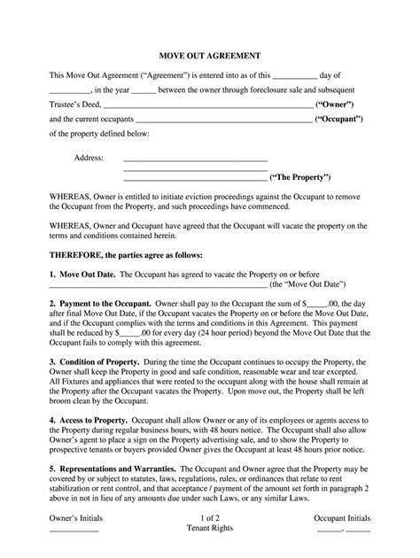 Move Out Agreement Template