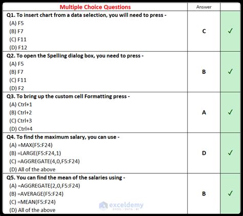 Ms Excel 2007 Multiple Choice Questions Answers Reader