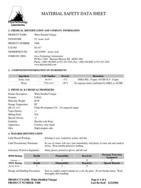 Msds Sheet For Heinz White Vinegar Ebook Ebook Epub