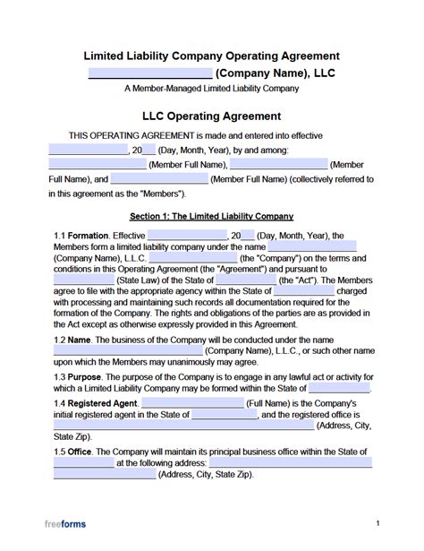 Multi Member Llc Operating Agreement Template Word