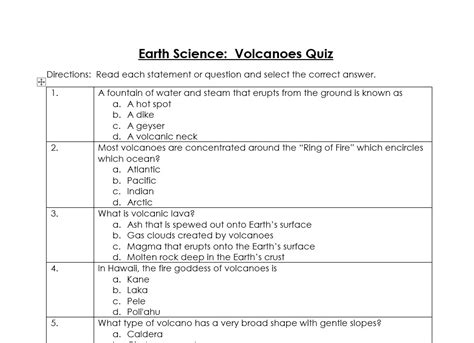 Multiple Choice Answer Earth Science Doc