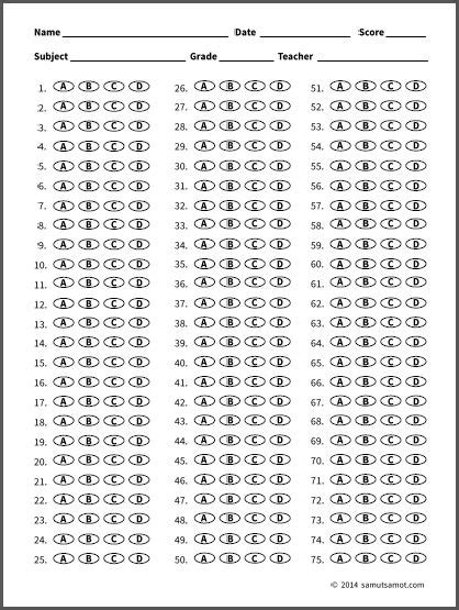 Multiple Choice Answer Sheet 1 100 Kindle Editon