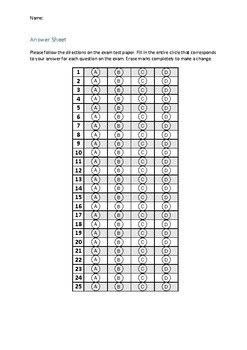 Multiple Choice Answer Sheet 25 Questions Reader