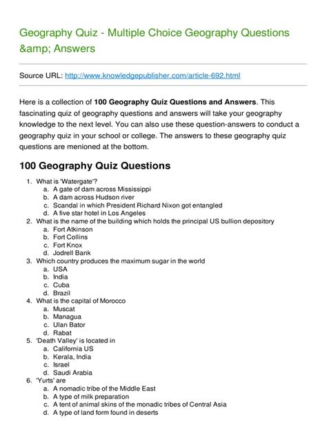 Multiple Choice Geography Questions Answer Bengali Doc