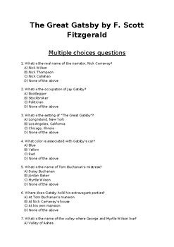 Multiple Choice Great Gatsby Test Answer Key PDF