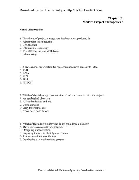 Multiple Choice Project Management Questions Larson Gray Ebook PDF