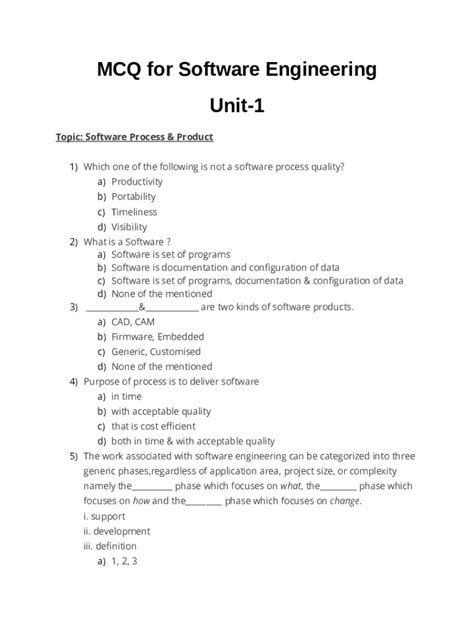 Multiple Choice Questions And Answers Of Software Engineering Doc