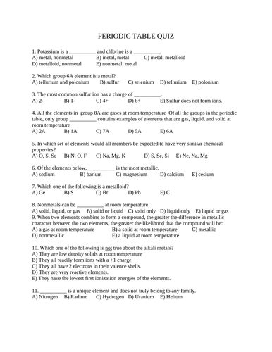 Multiple Choice Questions On Chemistry With Answers PDF