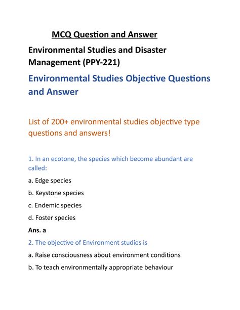 Multiple Choice Questions On Environmental Studies With Answers Kindle Editon