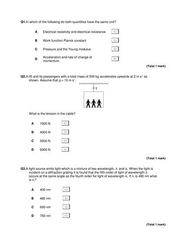 Multiple Choice Questions for Advanced Level Physics Multiple Choice Questions Series Reader