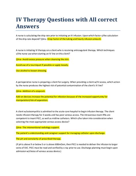 Multiple Iv Infusions Webinar Questions And Answers Document PDF