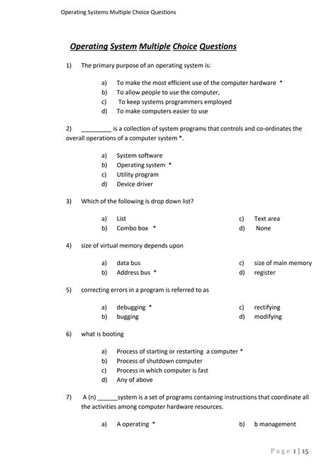 Multiple Questions And Answers On Operating System Doc