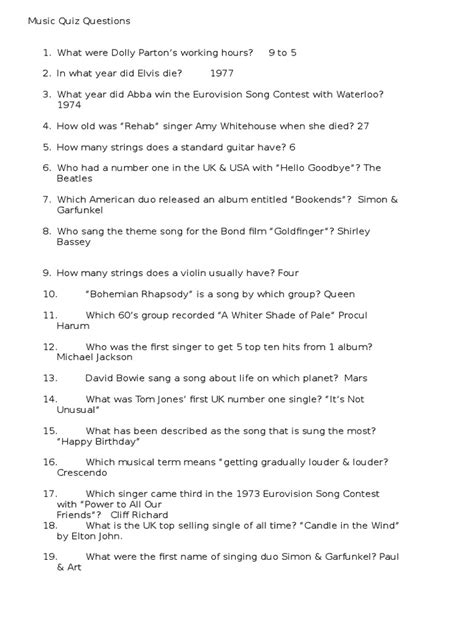 Music Quiz Questions And Answers 2013 Kindle Editon