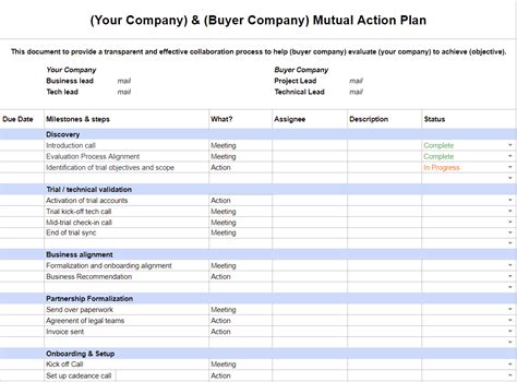 Mutual Action Plan Template