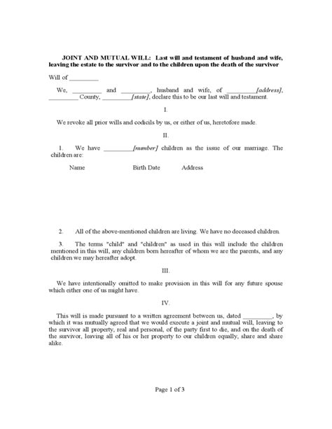 Mutual Will Template