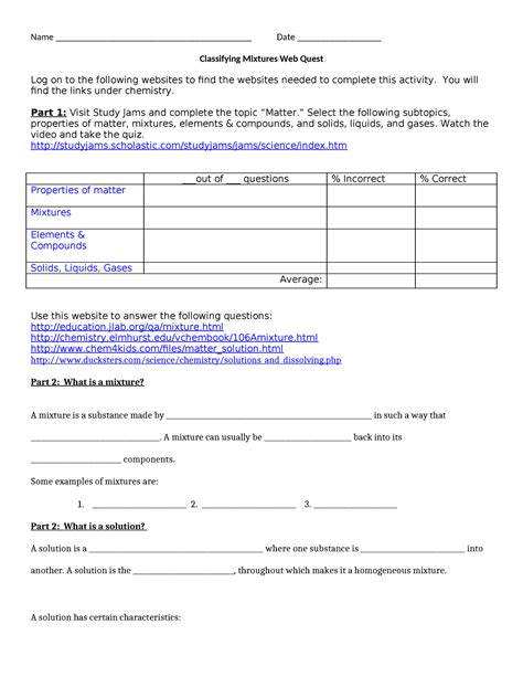 My Chemistry Class Webquest Answers PDF