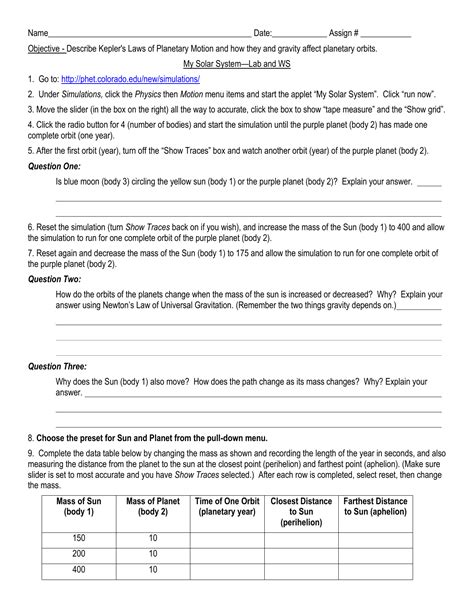 My Solar System Lab Answers Doc