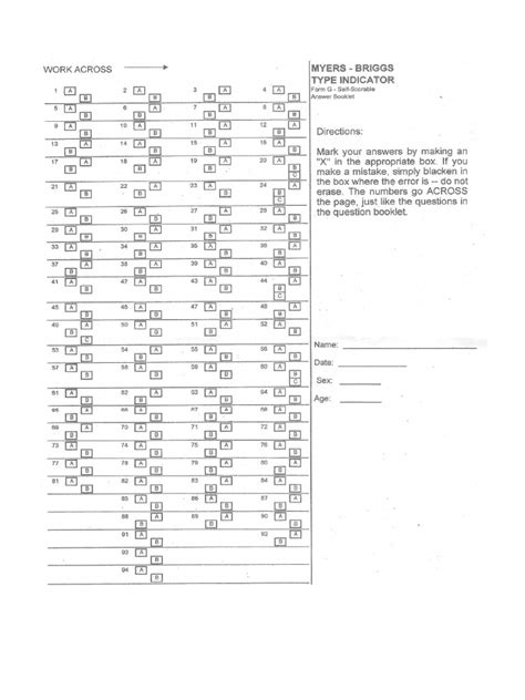 Myers Briggs Answer Sheet Doc