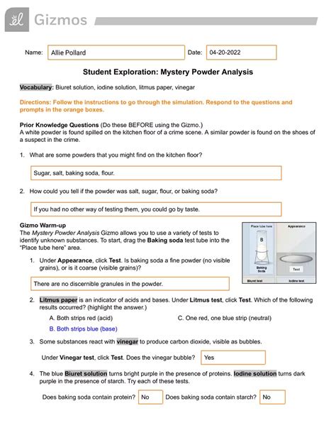 Mystery Powder Analysis Answer Key PDF