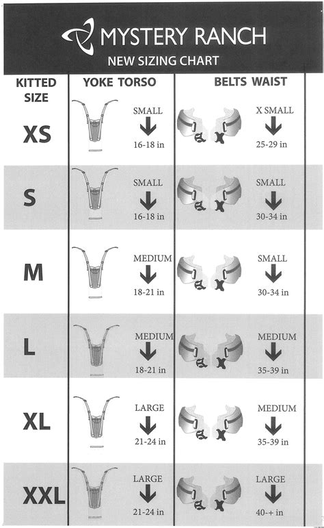 Mystery Ranch Size Chart