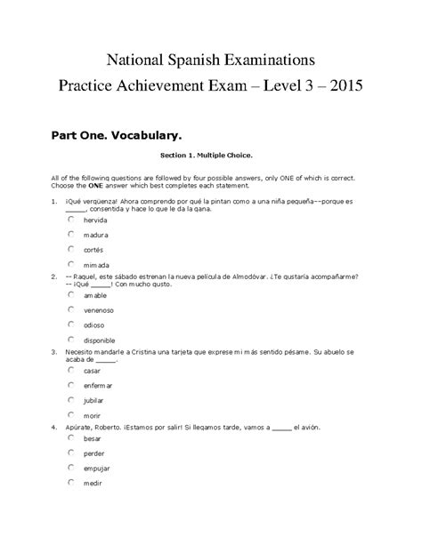 NATIONAL SPANISH EXAM LEVEL THREE ANSWER KEY Ebook Doc