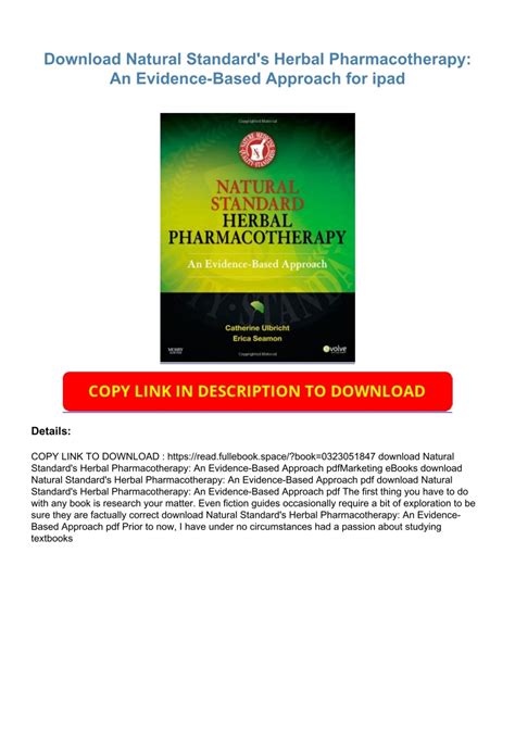 NATURAL STANDARD HERBAL PHARMACOTHERAPY AN EVIDENCE BASED APPROACH Ebook Reader