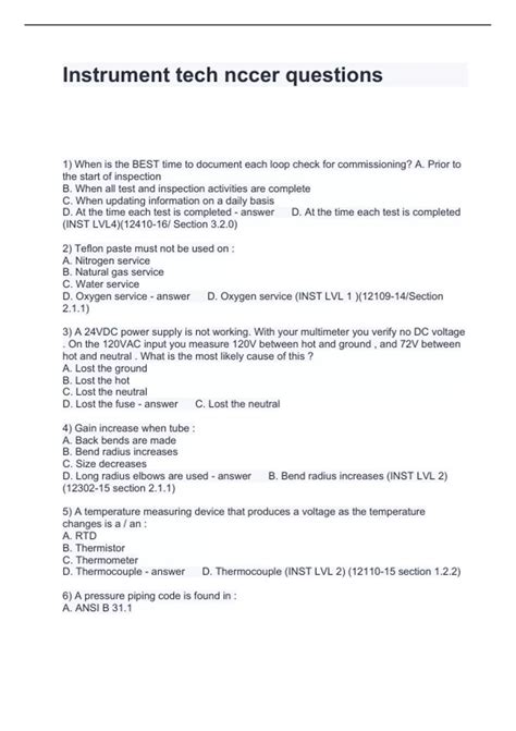 NCCER TEST QUESTIONS INSTRUMENT TECH Ebook Kindle Editon