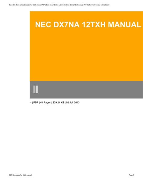 NEC DX7NA MANUAL FREE Ebook Kindle Editon