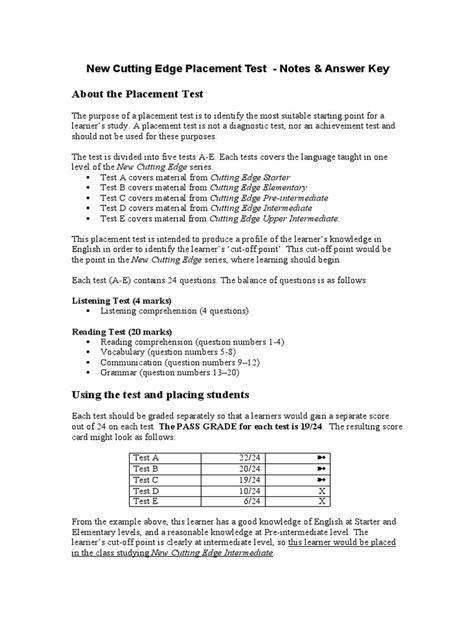 NEW CUTTING EDGE PLACEMENT TEST ANSWER KEY Ebook Doc