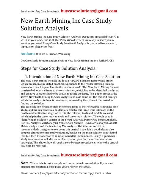 NEW EARTH MINING CASE ANALYSIS Ebook Reader