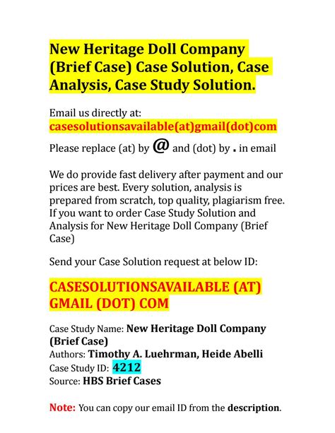 NEW HERITAGE DOLL COMPANY CASE STUDY SOLUTION Ebook Epub