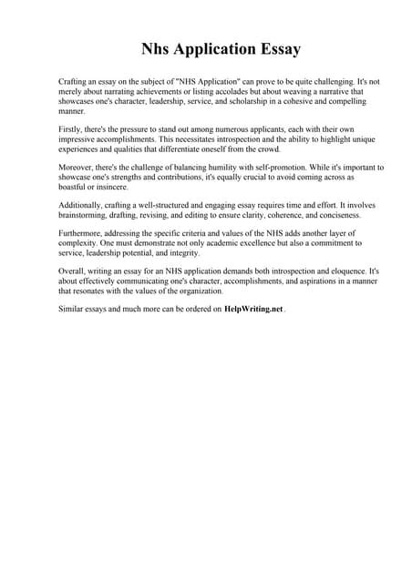 NHS Application Essay: A Comprehensive Guide to Craft a Winning Response