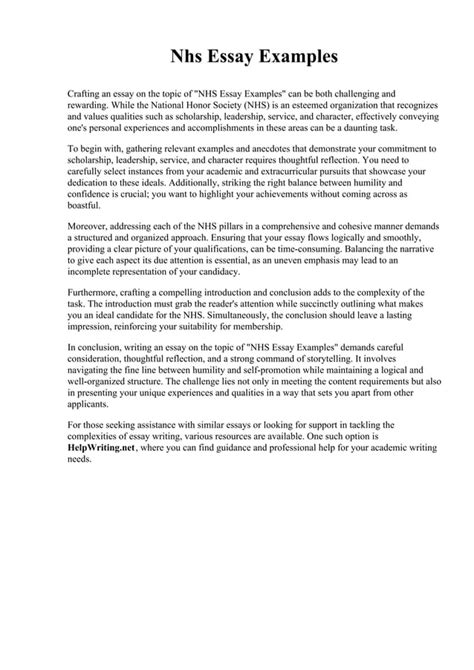 NHS Essay Structure and Content