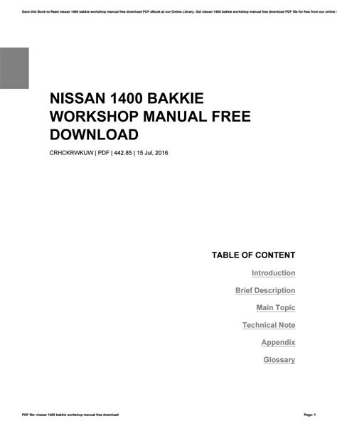 NISSAN 1400 BAKKIE WORKSHOP MANUAL PDF Ebook Reader