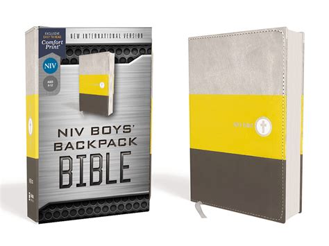 NIV Backpack Bible Leathersoft Gray Orange Reader