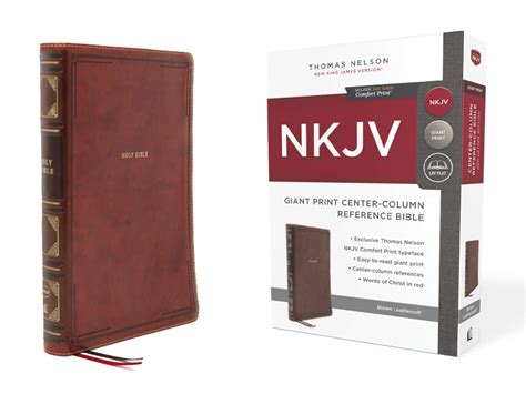 NKJV Reference Bible Center-Column Giant Print Leather-Look Burgundy Red Letter Edition Comfort Print Reader