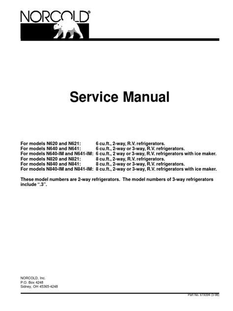 NORCOLD REFRIGERATOR MANUAL N621 Ebook Kindle Editon