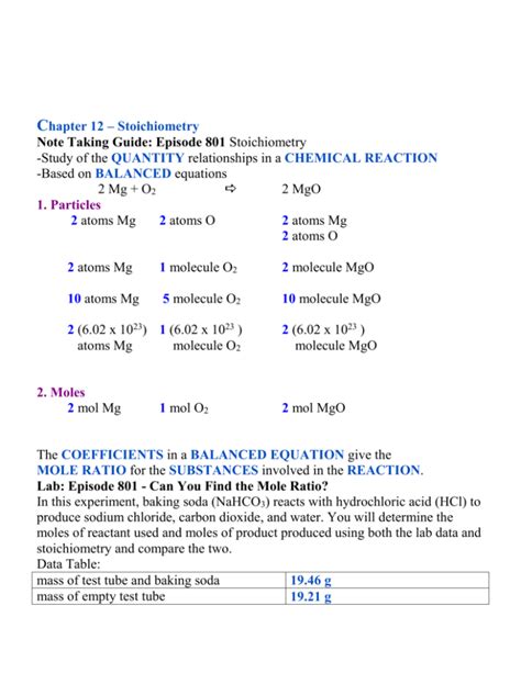 NOTE TAKING GUIDE EPISODE 801 STOICHIOMETRY ANSWERS Ebook Doc