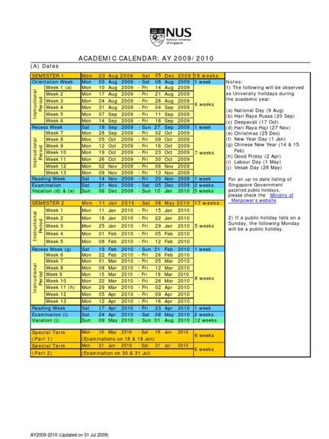 NUS Academic Calendar: A Comprehensive Guide for Students