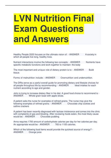 NUTRITION FINAL EXAM QUESTIONS AND ANSWERS Ebook Doc