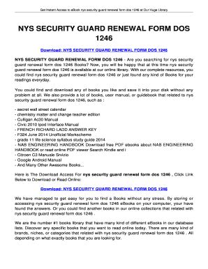 NYS SECURITY GUARD RENEWAL FORM DOS 1246 Ebook Epub