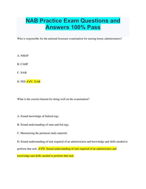 Nab Exam Study Questions And Answers Kindle Editon