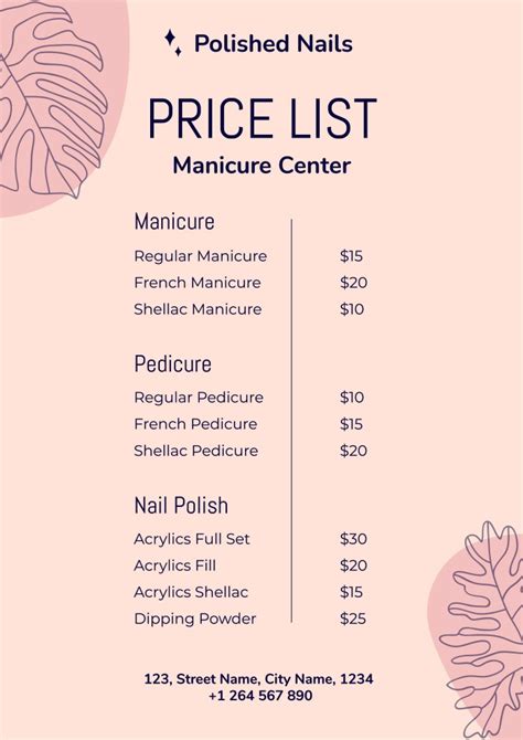 Nail Price List Template Free