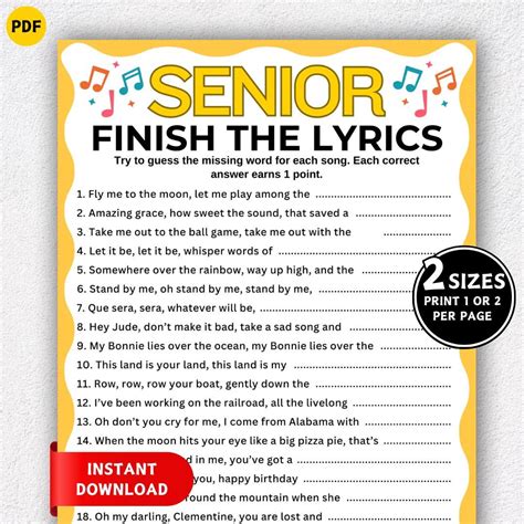 Name That Tune Game For Seniors Printable