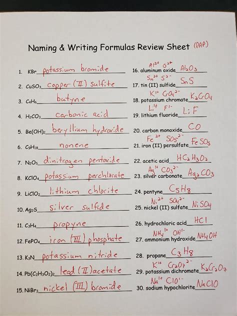 Naming And Writing Formulas Section Review Answers PDF